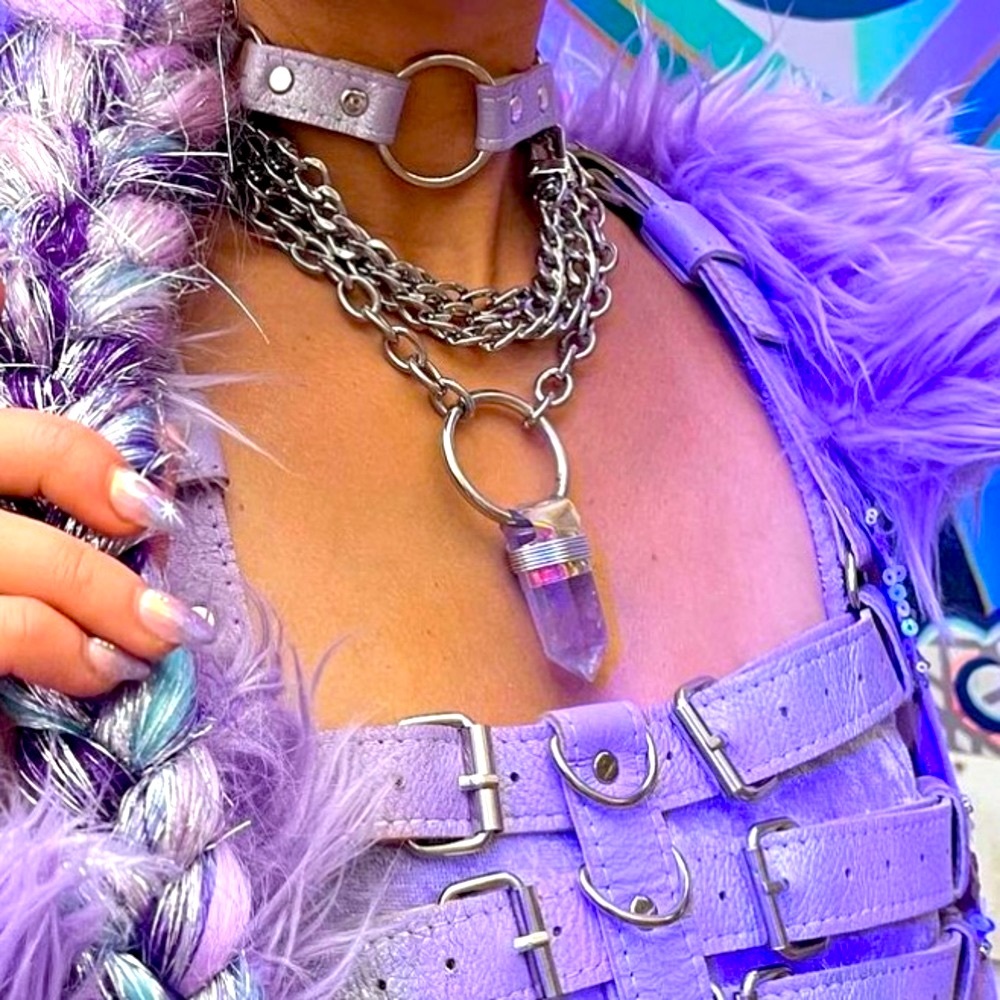 shestherainbow AMETHYST crystal holo wrap stainless steel o-ring choker festival